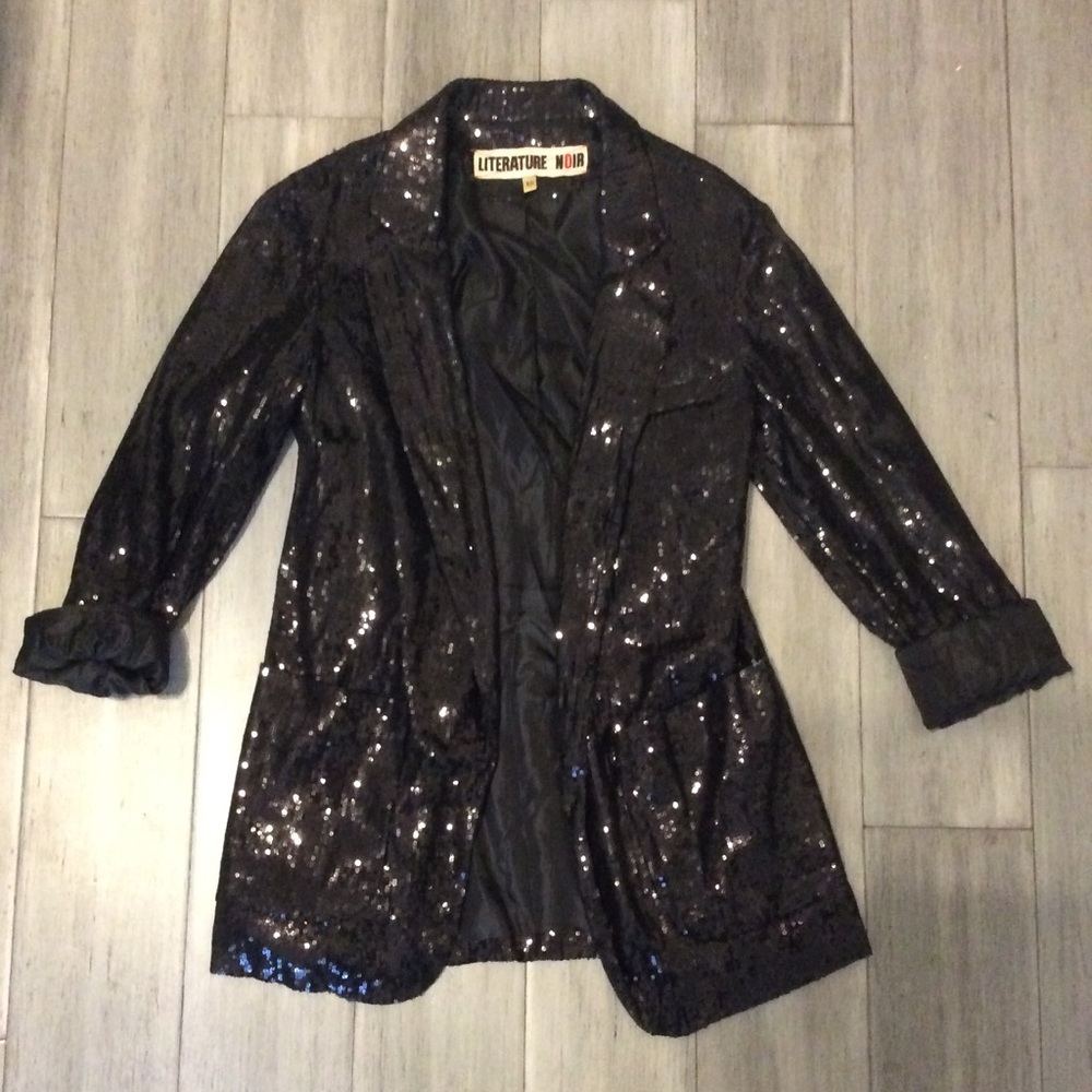 Black sequin blazer by Literature Noir XS